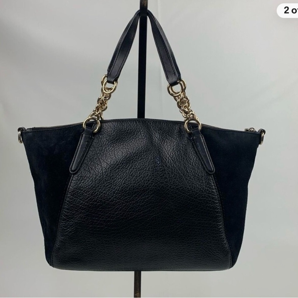 Coach Black Leather and Suede Shoulder Bag with Gold Hardware - Picture 3 of 16